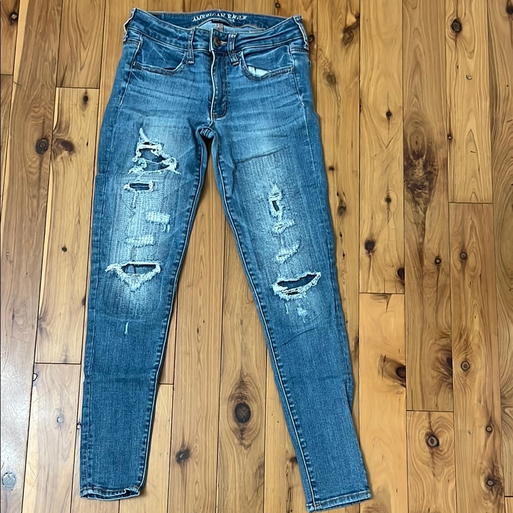 American Eagle Outfitters Blue Skinny Jeans Distressed